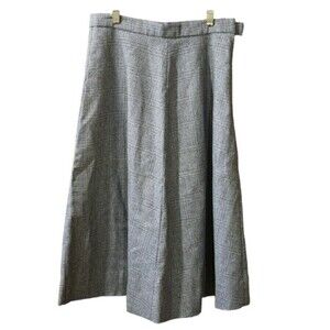Vintage Handmade Gray Wool Plaid A-Line Midi Skirt Classic 70s Style M